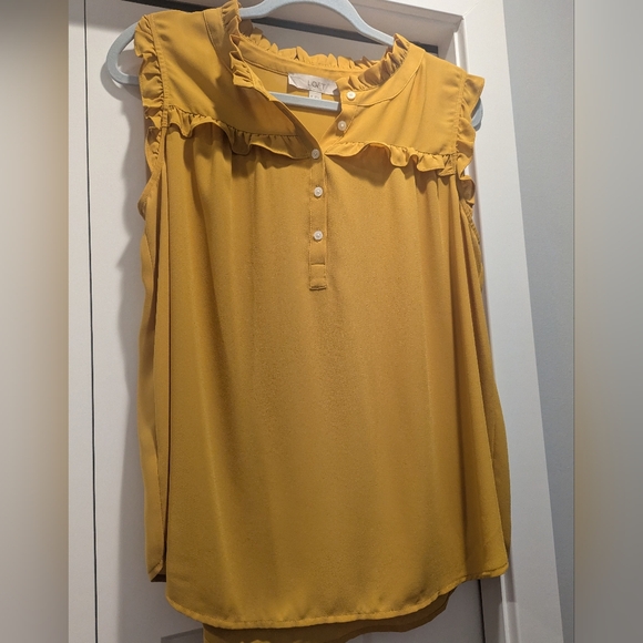 LOFT Yellow Flutter Sleeve Polo Blouse - Picture 1 of 3